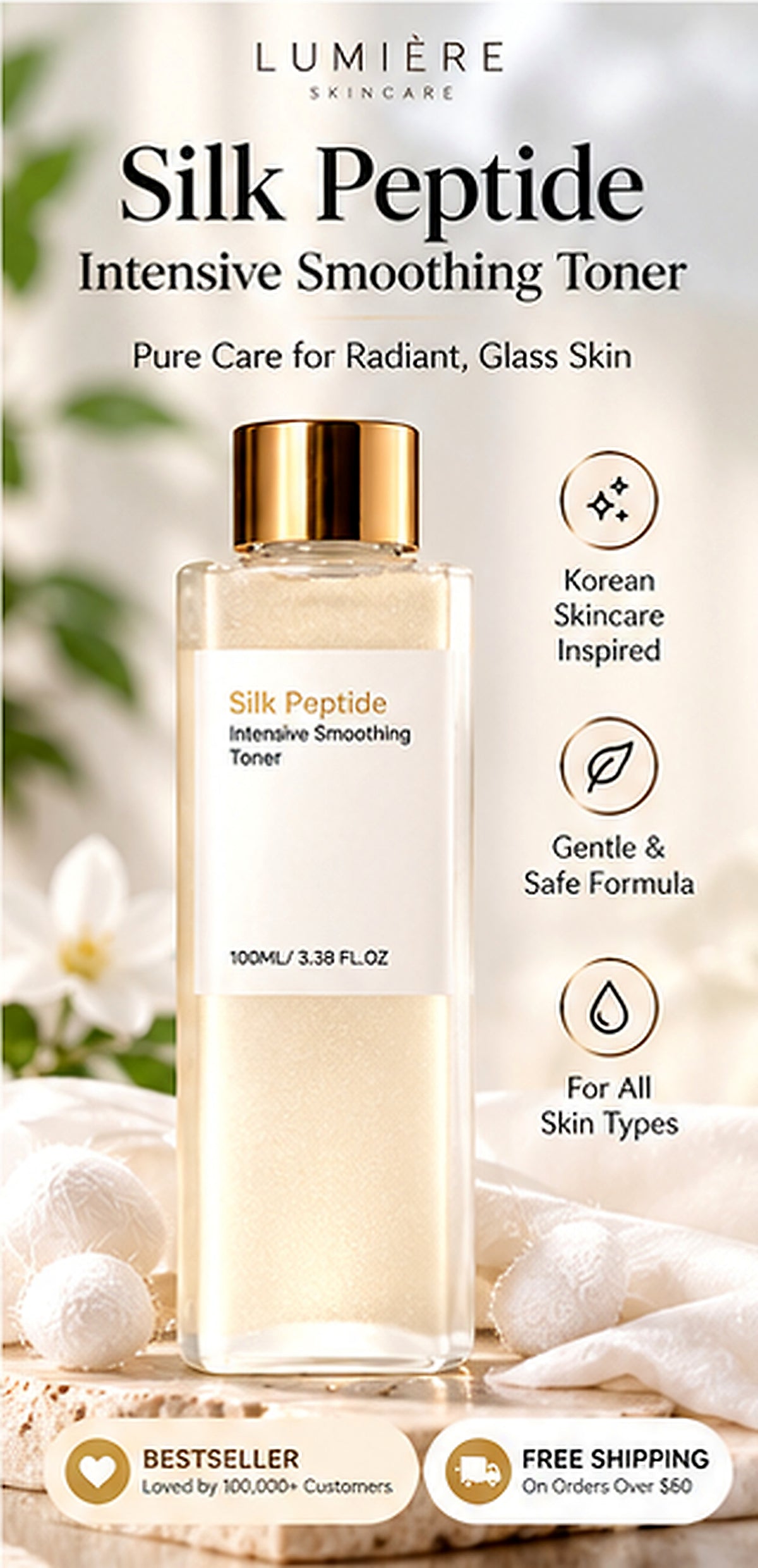 LumiSilk Peptide Toner hero benefits image — enhanced clarity 4K