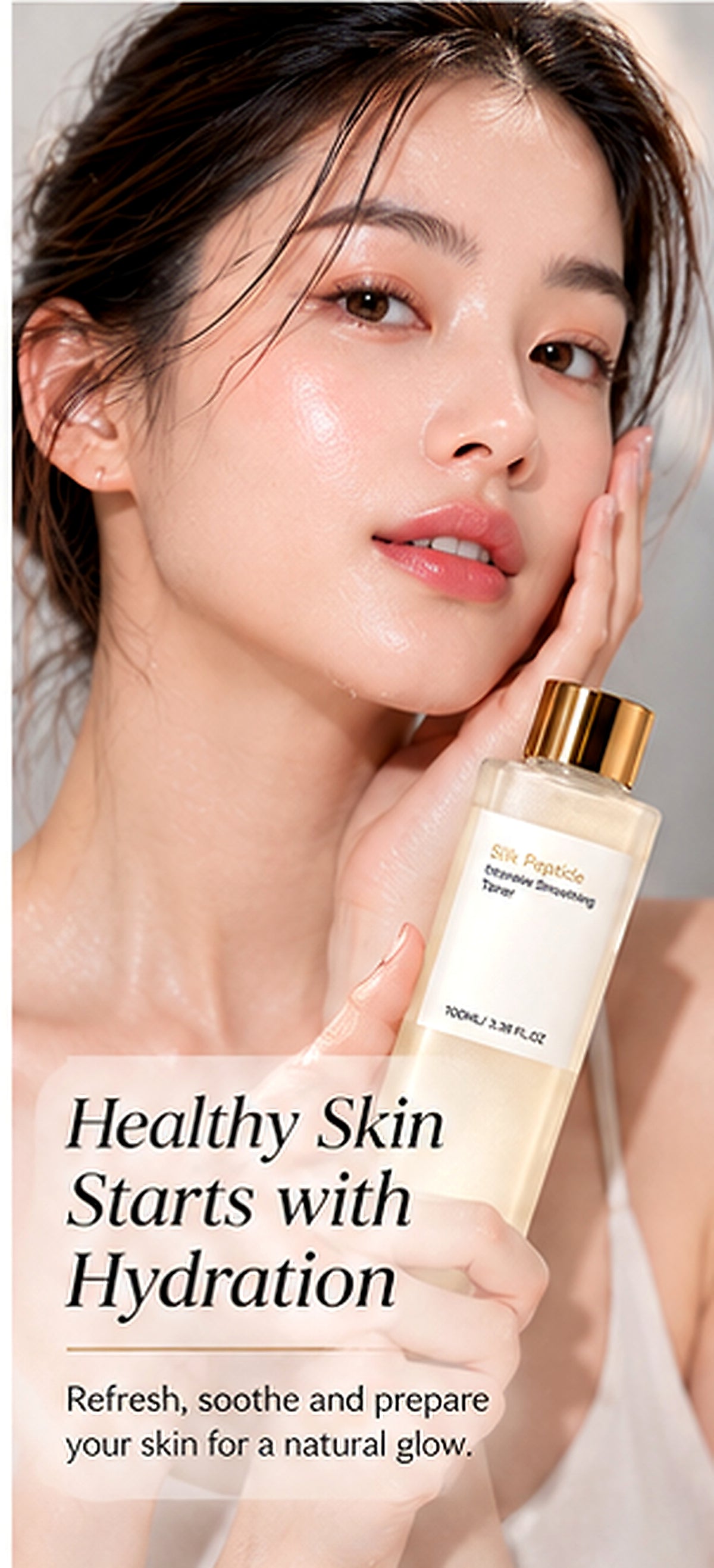 LumiSilk Peptide Toner lifestyle hydration image — enhanced clarity 4K
