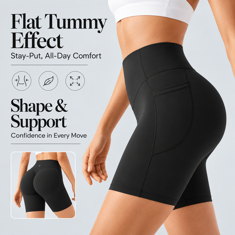 TruShape black shaping shorts side view highlighting tummy smoothing and all-day comfort