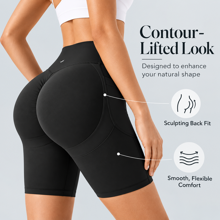 TruShape black high-waist sculpting shorts with tummy support, stay-put comfort and mid-thigh fit benefits